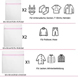 Dailygoods- Wasnet 5 Stuks - Fijnmazig Beschermnet - Waszakken met Ritssluiting - Opvouwbaar - Polyester - 3 Maten (30x40 cm, 40x50 cm, 60x60 cm) - Waszak — thumbnail 5