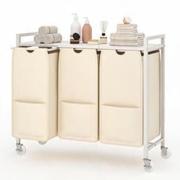 Wasmand met Wielen 3 Laden - Witte Verrijdbare Wasgoed Sorteerder voor Badkamer en Slaapkamer - Stijlvolle Vuilwasser Opbergkast - Thuis Organizer 84x30x77 cm — thumbnail 1