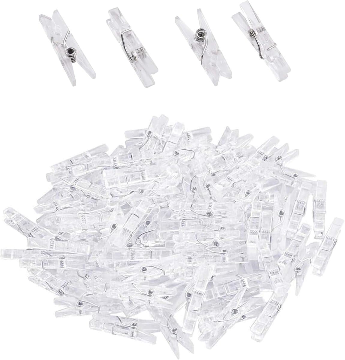 SnelShoppen - 100 Stuks Transparante Plastic Kledingknijpers Mini Clips voor Decoratie, Foto's, Scrapbooking - Duurzaam, Schokbestendig, Ideaal voor F — afbeelding 1