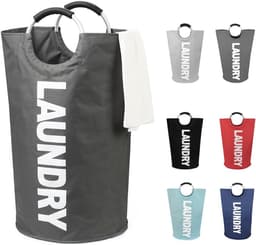 SnelShoppen - DOKEHOM 125L Grote Wasmand, Vouwbare Waszak, Hoogwaardige Staande Wasmand, Opvouwbare Wasbak, Donkergrijs, Perfect voor Thuis, Camping, — thumbnail 1