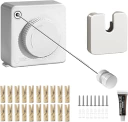 5,1 m uittrekbare waslijn, roestvrij staal, wandmontage, wit | Zware belastbaarheid, niet doorhangen, voor balkon, badkamer, hotel en wasruimte — thumbnail 1