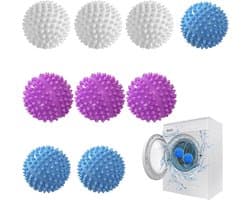 9 stuks drogerballen voor wasdroger, drogerballen, droogballen, herbruikbare droogballen, droogbal, wasbal voor wasmachine, droger ballen voor thuiskleding (blauw, wit, paars)