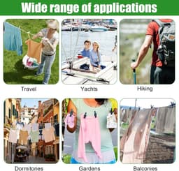 waslijn voor buiten, 2 stuks waslijn voor buiten, 16 m, verstelbaar, winddicht, met haken, was- en drooglijn, ideaal campingaccessoire — thumbnail 2