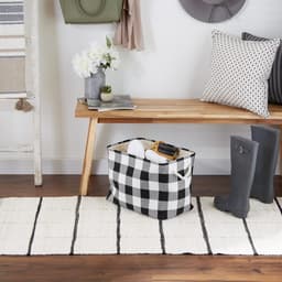 CAMZ10457 Polyester opbergmand of vuilnisbak met duurzame katoenen handgrepen, Home Organizer oplossing voor kantoor, slaapkamer, kast, speelgoed, wasserij, medium, zwart en wit — thumbnail 4