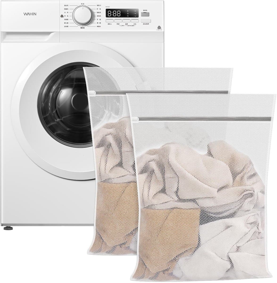2 Wasnetten voor de Wasmachine - Grote Mesh Waszakken met Rits — afbeelding 1