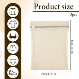 3 Stuks Polyester Waszakken - Khaki - Afmeting 30x40cm - Met Beschermrits - Dubbeldoel Wasnet En Reis Organizer Voor Thuis En Onderweg — thumbnail 5