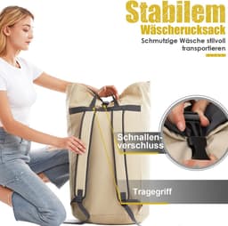 Thijox - Waszak XXL 115 liter - Opvouwbare waszak voor op reis - Kledingtas met 2 gevoerde schouderbanden - Beige - Ideaal voor vakantie, camping en t — thumbnail 4
