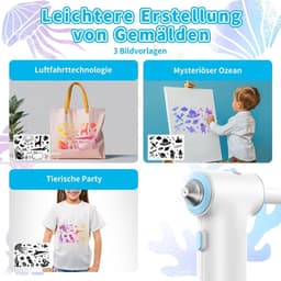 Speed Airbrush Elektrische verfspuitstiften, set van 12 textielmarkers met dubbele punt, 3 sjablonen en 2 sproeikoppen, heldere en rijke kleuren, na fixatie, wasmachinebestendig, textielverf — thumbnail 5