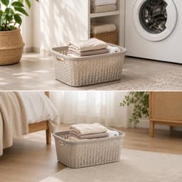 Plasticforte Wasmand - 2x - 35 liter - rotan - beige - kunststof - 53 x 36 x 26 cm - draagmand - met handvatten - lichtgewicht — thumbnail 3