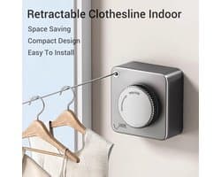 Intrekbare Waslijn - Waslijn Binnen Buiten - Ruimtebesparend Ophangen - Niet Doorhangend Design - 20 kg Capaciteit - Grijs
