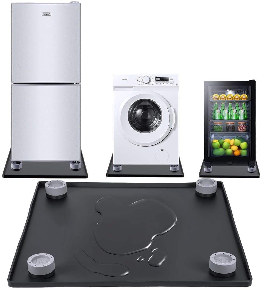 Namajunas - Wasmachine lekbak 60x60 cm - 4 Trillingsdempers wasmachine - Siliconen opvangbak - Opvangbak tegen lekkage - Lekbescherming, badkuip voor wasmachines, drogers, vaatwassers, koelkasten, airconditioners - Trillingsmat - Voetjes Droger — afbeelding 1