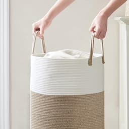 Wasmand - Vuilnismand - Opbergmand - Wasmand van touw - Opvouwbaar - Diameter 38 cm - Hoogte 50 cm - Bruin — thumbnail 4