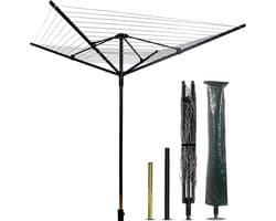 Droogmolen buiten - Wasrek tuin - Kleding drogen - Draaibaar en opvouwbaar - 50 meter lijn - Zwart