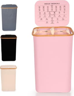 Wasmand met deksel - Kledingmand Sorteer - Kleding Sorteren - Dubbele Compartimenten - 100 Liter - Roze — thumbnail 1