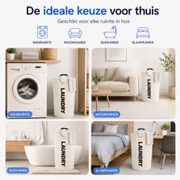 BOTC Wasmand - Waszak - 115L - Laundry basket - Wassorteerder - 43x79 cm - waszak vouwbaar - draagbaar wasbox - Gebroken wit — thumbnail 3