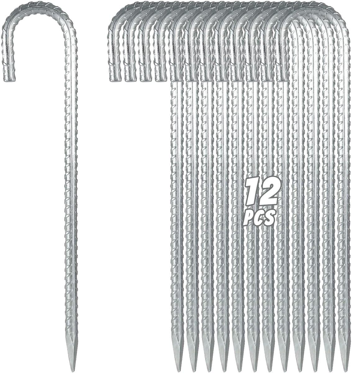 SnelShoppen - 12 stuks Zware Grondankers, Wapeningsstangen en J Tentharingen van Verzinkt Staal voor Camping, Trampolines, Luifels en Schommels — afbeelding 1