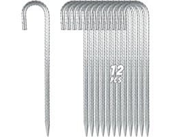 SnelShoppen - 12 stuks Zware Grondankers, Wapeningsstangen en J Tentharingen van Verzinkt Staal voor Camping, Trampolines, Luifels en Schommels