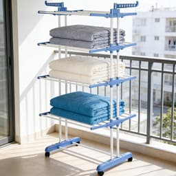 PIPIPOXER- Wasrek Inklapbaar-Droogrek-Staand Droogrek -Uitschuifbare Droogtoren – 4 Verdiepingen – 75 meter Drooglengte- Ruimtebesparend Wasrek -Wastoren Staand- Droogrek op Wielen - blauw en wit — thumbnail 2