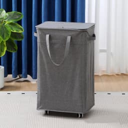 Rolbare Wasmand - Opbergbak Wielen - Kleding Opbergen - Verstevigd Metalen Frame - 75 Liter - Grijs — thumbnail 3