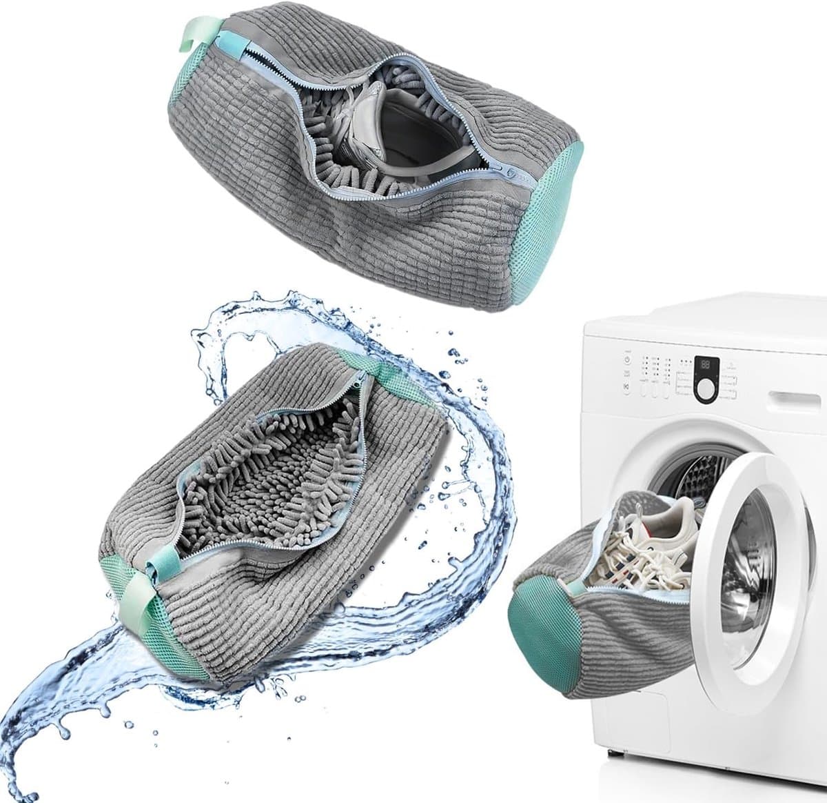 SnelShoppen - Waszakken voor Schoenen - Set van 2 - Herbruikbare Waszak met Rits - Grijze Schoenwaszak voor Efficiënte Reiniging en Bescherming - Perf — afbeelding 1