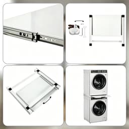 Universele stapelset voor wasmachines en drogers - Inclusief spanbanden, uitschuifbaar werkblad en 6 meter spanbanden - Uitschuifbaar stapelrek - Wasmachinebodemplank - Wit — thumbnail 2