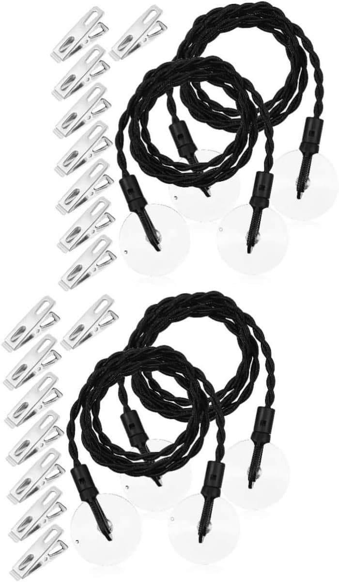 Kledinglijn Set - Reis Waslijn - Kleding Drogen - Inclusief Clips - 4 Stuks - Zwart Zilver — afbeelding 1
