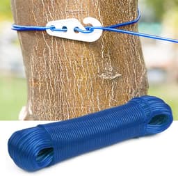 Waslijn Staal - Droog Touw PVC - Kleding Drogen Buiten - Sterke Staal Kern - 50 meter - Blauw — thumbnail 4