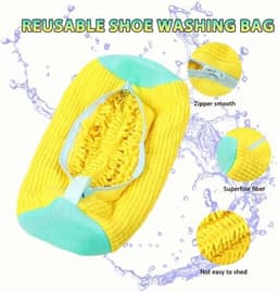 2 stuks schoenentassen voor de wasmachine - Mesh waszak voor sneakers, herbruikbare waszak voor schoenen, verborgen rits, waszak voor sneakers, tennisschoenen en slippers van vezels, geel — thumbnail 4