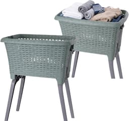 Bathroom Solutions wasmand op poten - 2x - groen - 35 ltr - 60 x 40 x 28 cm - Wasgoedmanden — thumbnail 1