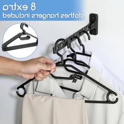 BSS® Wanddroogrek Inklapbaar – Wanddroger met 8 Kledinghangers – 180° Draaibaar en Opvouwbaar Droogrek van RVS – Wandkledingrek voor Balkon en Wasruimte — thumbnail 5