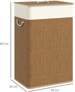 ELYSIVM Wasmand - Wasmand Bamboe - Wasmand met Deksel - Wasmand met Binnenzak - Uitneembare Waszak - Warm Bamboe Design voor Slaapkame / Badkamer - 72 L - 40 x 30 x 60 cm - Bruin / Crème — thumbnail 3