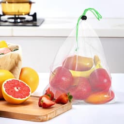 Herbruikbare Fruitnetzakken - Ademende Mesh - Vers Houden - Trekkoordsluiting - 6 Stuks - Wit — thumbnail 2