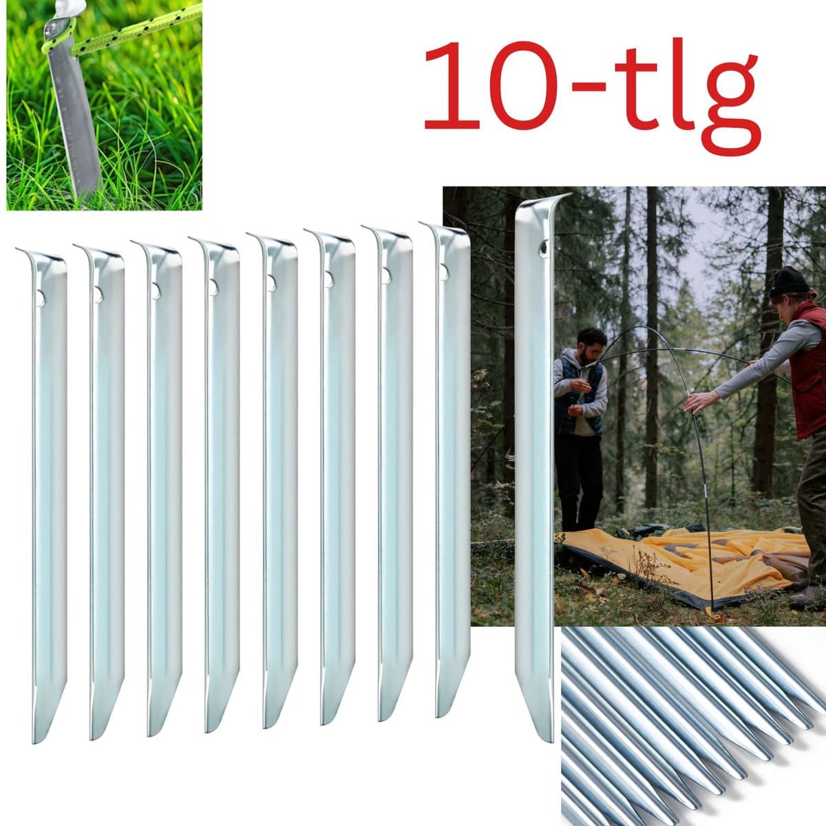 FAMEX Tentharingen Grondankers van Staal 10 Stuks, Robuuste Bodemankers voor Tenten, Partytenten, Zonnedoeken, Camping & Outdoor — afbeelding 1