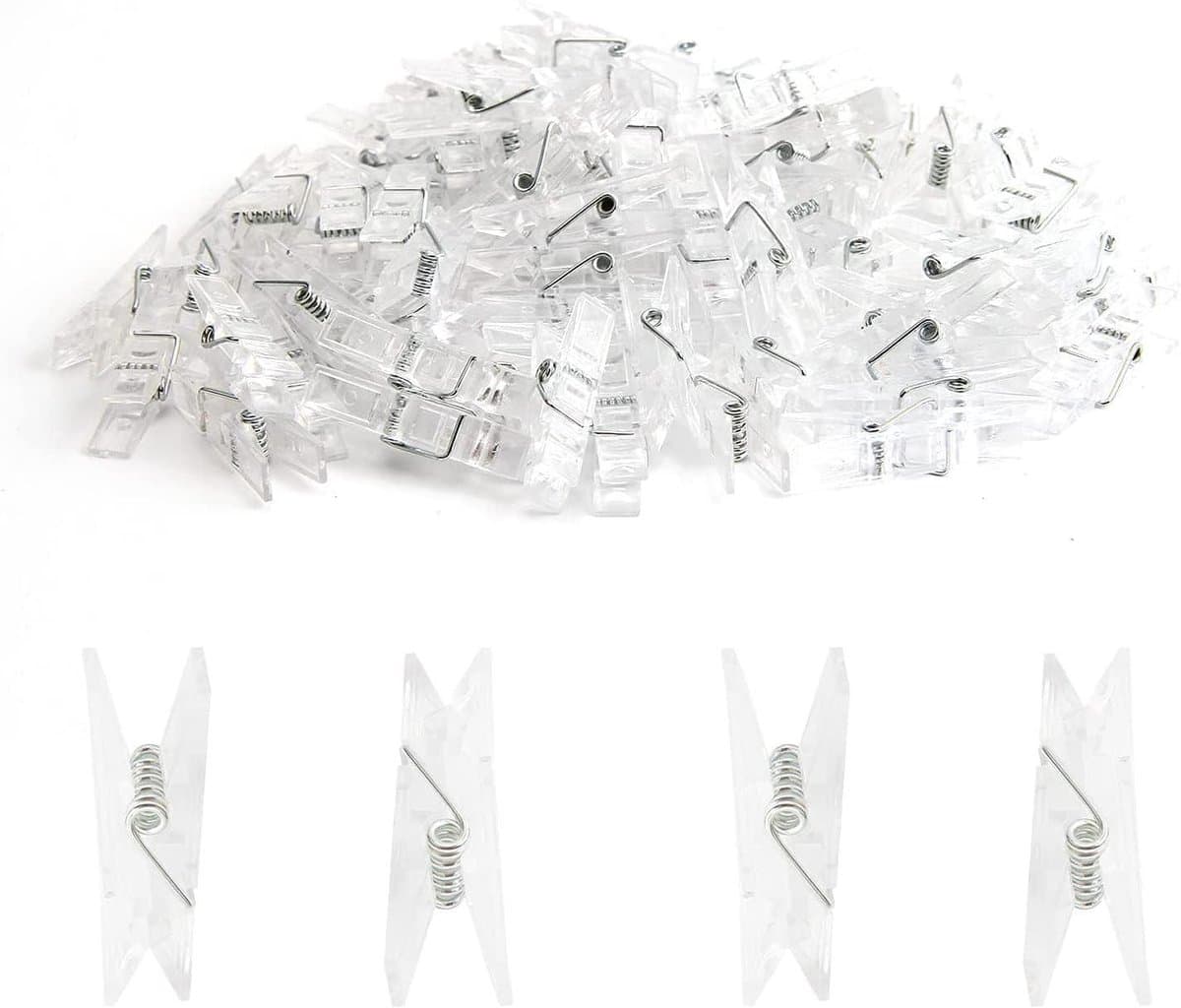 Mini wasknijpers - Veerklemmen decoratie - Foto's ophangen - Milieuvriendelijk kunststof - 100 stuks - Transparant — afbeelding 1