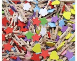 Houten Knijpers Hartjes - Decoratieve Clips - Knutselen en Decoreren - Natuurlijk Hout Materiaal - 50 Stuks - Kleurrijk