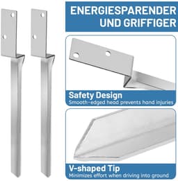 Dailygoods- Grondankers - Set van 2 - Thermisch verzinkt staal - Bodemhuls 4 x 50 cm - L-vorm - Geschikt voor houten palen - Weerbestendig - Paalankers — thumbnail 3