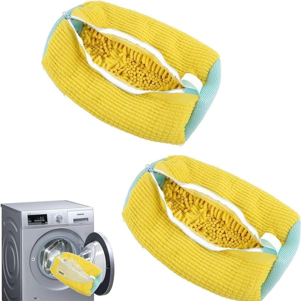 Set van 2 Herbruikbare Wasschoenentassen - Waszak voor Schoenen, Bescherming en Onderhoud voor de Wasmachine en Droger (Geel) — afbeelding 1