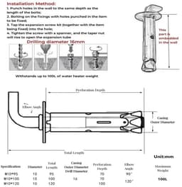 Muuranker expansiebouten, M10 zware muurbouten expansieschroef ankerhaak boiler beton voegijzer ankerpunt tegel timmergereedschap(M10x120(90)1pcs) — thumbnail 3