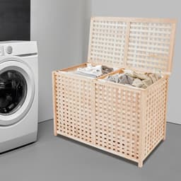 Ruime wasmand 89 x 46 x 67 cm met 2 waszakken, dubbele wasmand voor badkamer, wasruimte en zwembadgebruik — thumbnail 4
