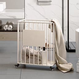 Rollende wasmand op wielen, smalle draadmand voor wasruimte, grote opbergmand voor yogamatten en kleding, 50 x 30 x 57 cm — thumbnail 4