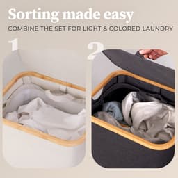 HENNEZ Wasmand met deksel van 100L opvouwbaar met bamboe frame - inclusief waszak - beige — thumbnail 3