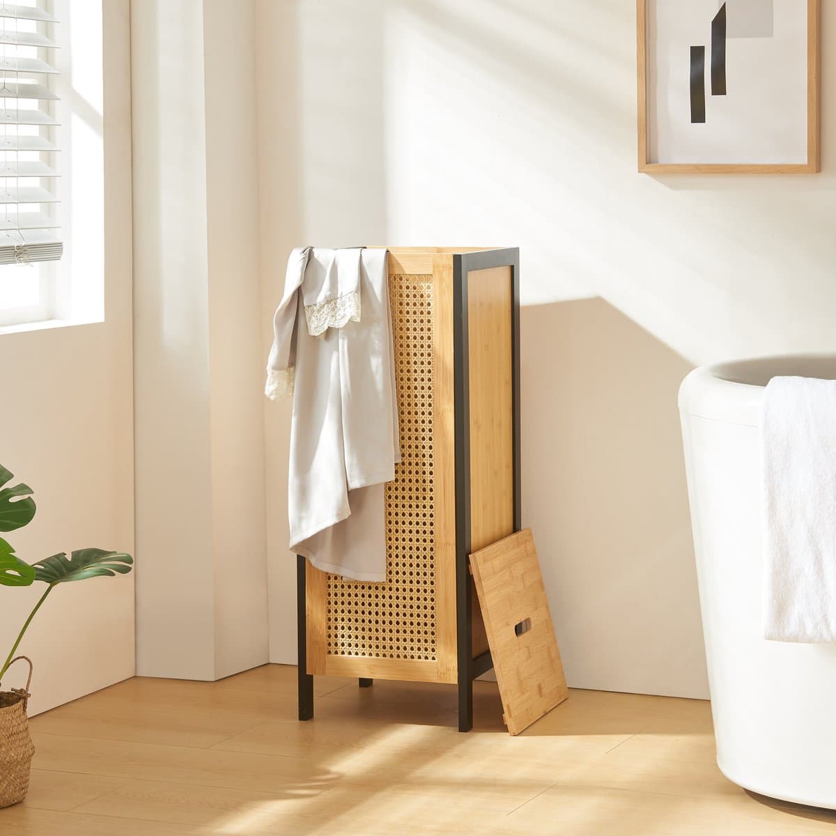 Wasmand Tervola met deksel 80x30x30 cm [en.casa] — afbeelding 1
