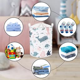 Zeedieren - Bubbels - Wit - Meisjes - Kind - Wasmand - Zeemeermin - Haai - Ronde - Speelgoed - Kleding - Opbergmand - Kinderkamer - 142x177 inch — thumbnail 3