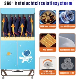 RWB® Elektrisch Droogrek - Droogrek - Droogrek Elektrisch - 170cm Hoog - 1500W - Blauw- 80cm x 47cm x 170cm — thumbnail 5