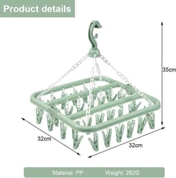 Sokkendroogrek met 32 ​​clips - Hangend kledingrek voor binnen en buiten - Opvouwbaar roterend droogrek voor sokken, ondergoed en kleine kleding - 35*32cm-Blauw — thumbnail 2
