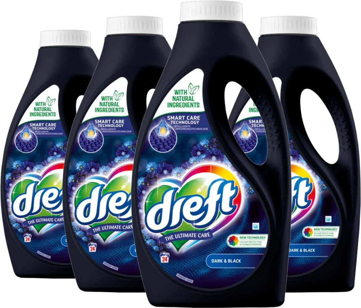 Dreft vloeibaar wasmiddel 84 wasbeurten 'Dark & Black' - 4x 21 wasbeurten (4 x 945ML) - Vezelbescherming - Behoudt kleurintensiteit - 945ml inhoud — afbeelding 1