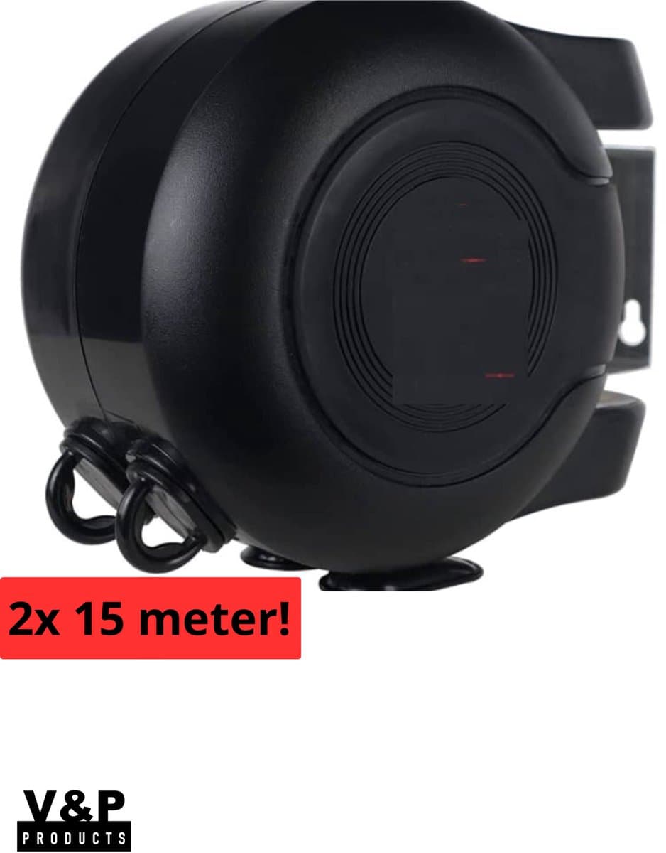 V&P Products® Waslijn uittrekbaar zwart - Waslijndraad - 2x 15 meter - Wasdraad - Uittrekbare Waslijn - Roldrooglijn voor buiten en binnen - automatische waslijn - wand droogrek — afbeelding 1