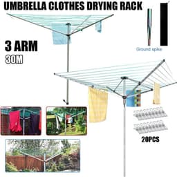 ELYSIVM Wasrek - Droogrek - Droogmolen - Wasrek Paraplu - Waslijn buiten - Roterend - 30m - Incl. beschermhoes en 20 clips - 176x153 cm - Zilver, Ijzer - tot ca. 15 kg — thumbnail 4