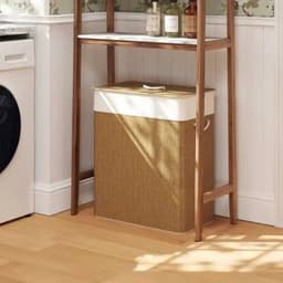 Delightness Wasmand - Wasmand 2 Vakken - Wasmand Met Deksel - Wasmanden - Uitneembare Waszak - 100L - 2x 50L - Bamboo - Bruin — thumbnail 4