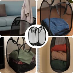 2 opvouwbare wasmanden, grote opvouwbare wasmand, inklapbare wasmand voor op de camping, draagbare waszak, zwart en wit (36 x 36 x 58 cm) — thumbnail 5